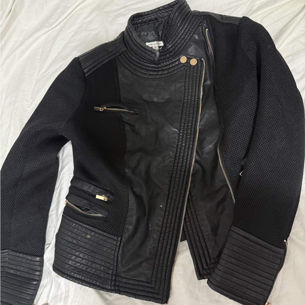 Sleek Black Leather Moto Jacket with Quilted Design